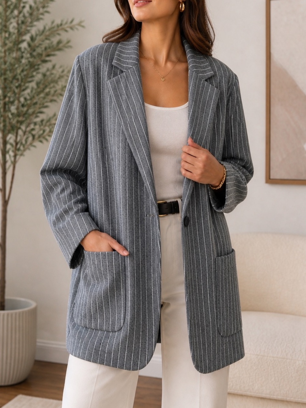 Universal Threads Oversized Blazer Jacket. Boyfriend Fit. Gray/white. M Neutral